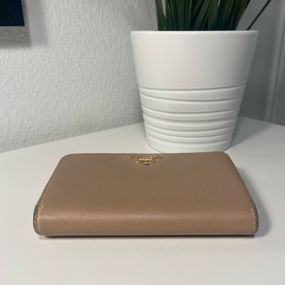 Prada Saffiano Leather Bifold Wallet In Beige - Picture 9 of 13